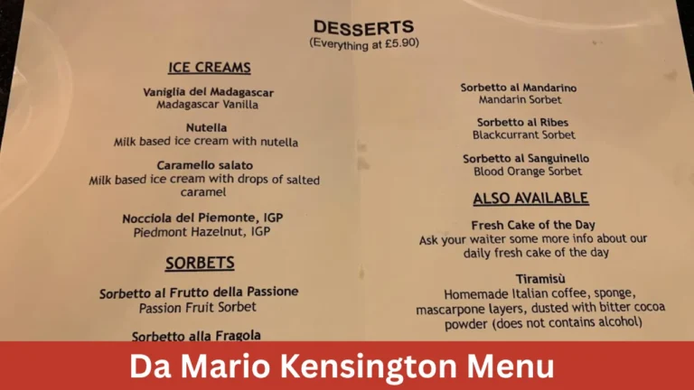 Da Mario Kensington Menu