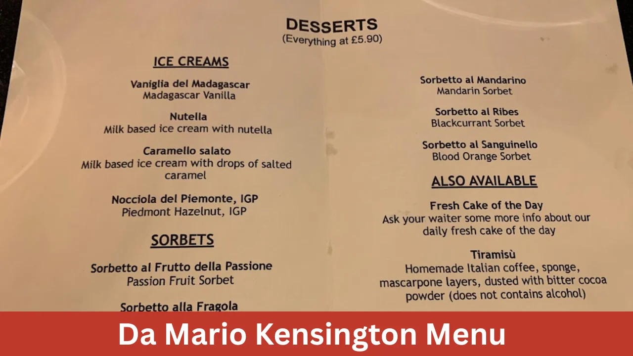 Da Mario Kensington Menu