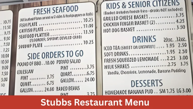 Stubbs Restaurant Menu