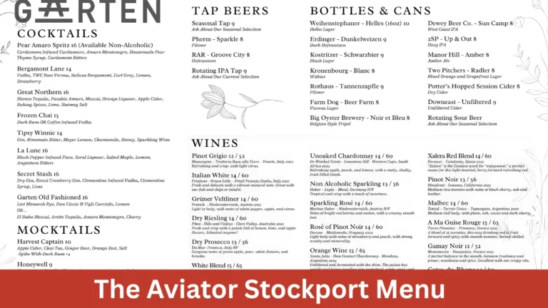 The Aviator Stockport Menu