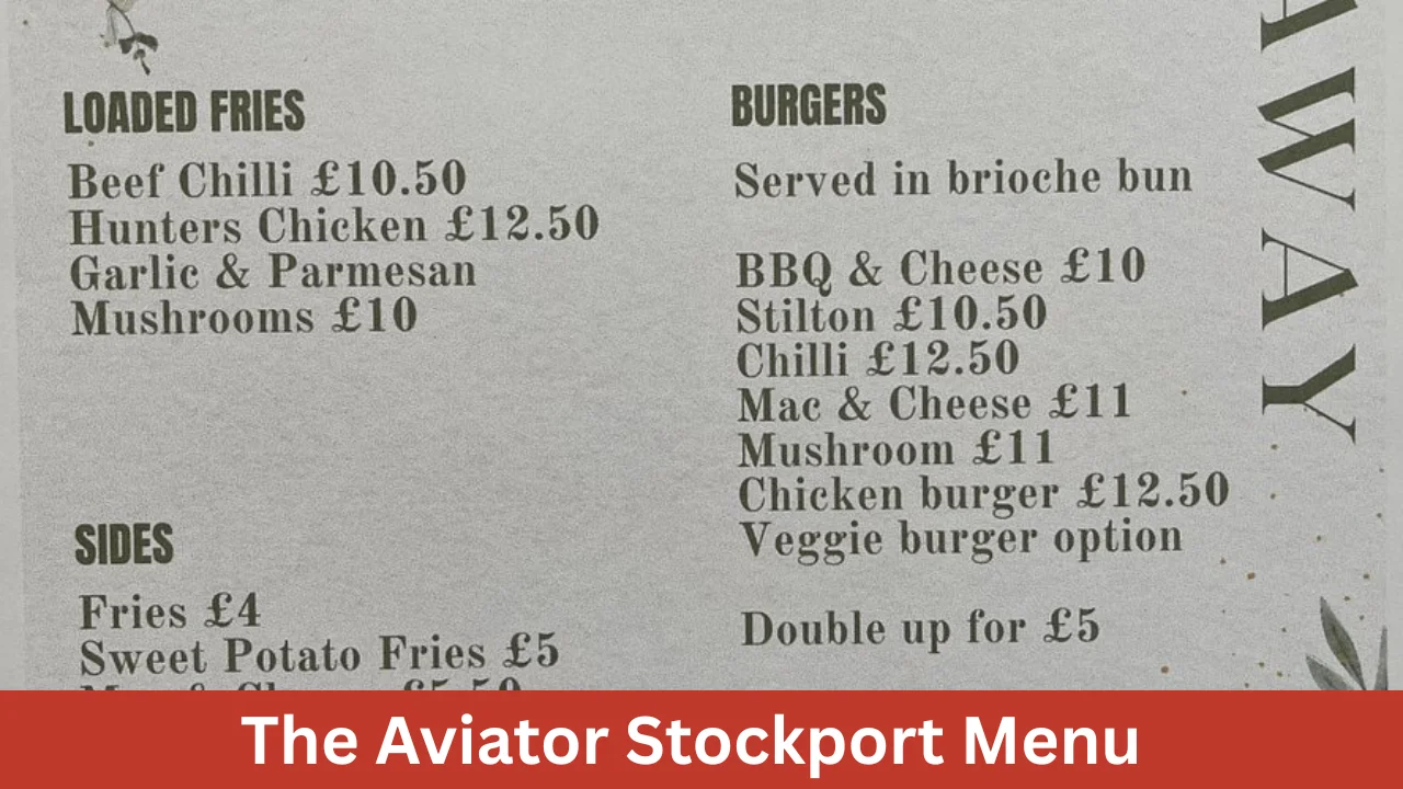 The Aviator Stockport Menu
