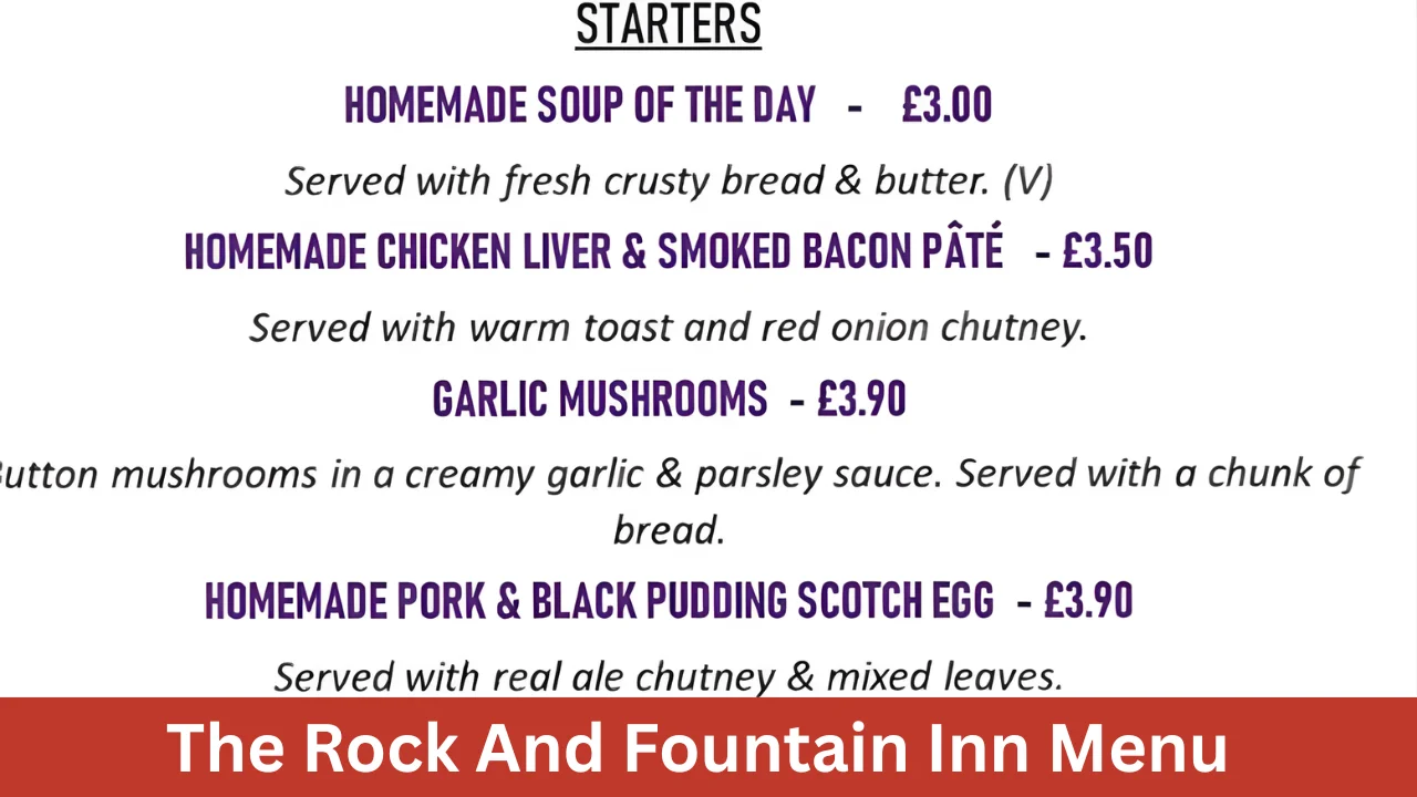The Rock And Fountain Inn Menu