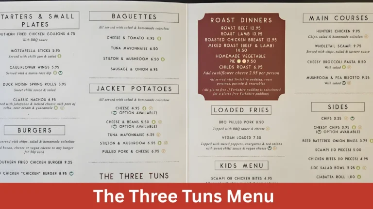 The Three Tuns Menu