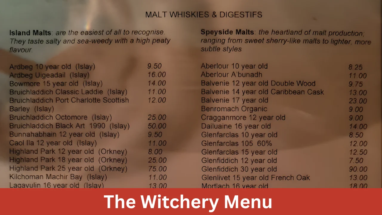 The Witchery Menu