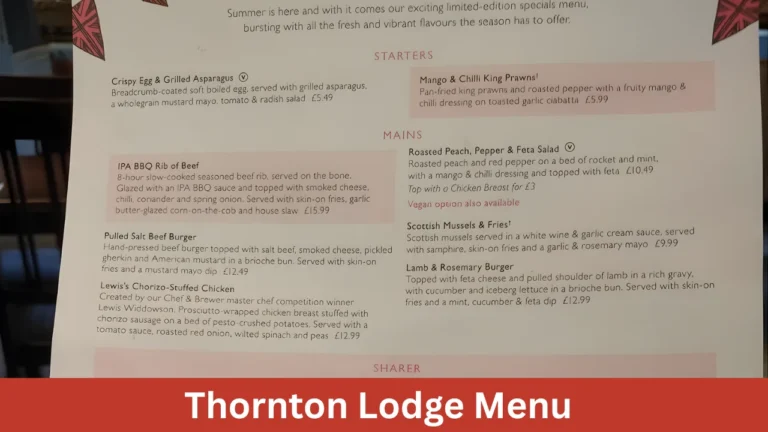 Thornton Lodge Menu