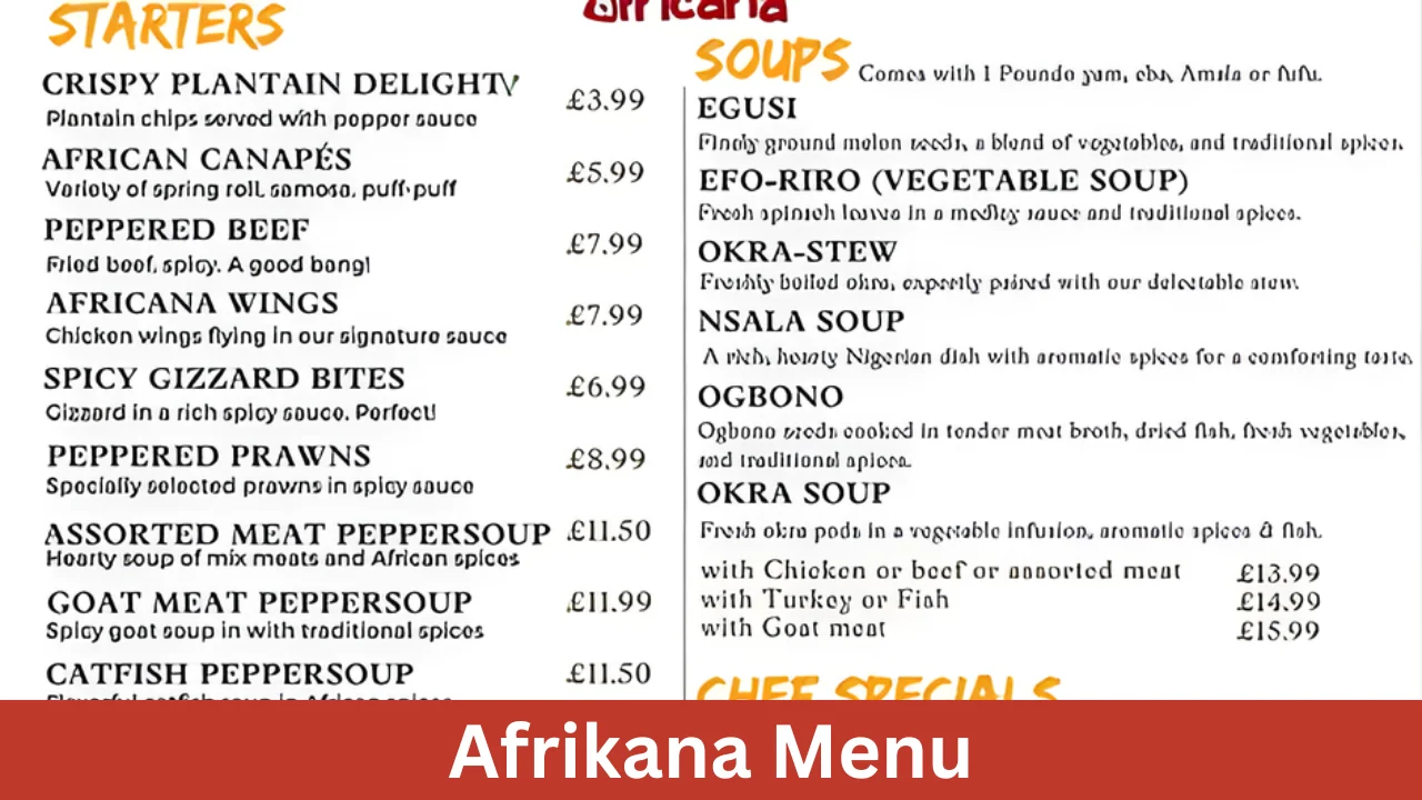 Afrikana Menu