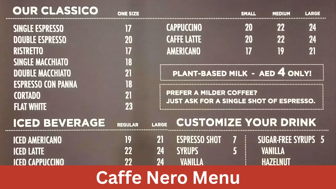 Caffe Nero Menu