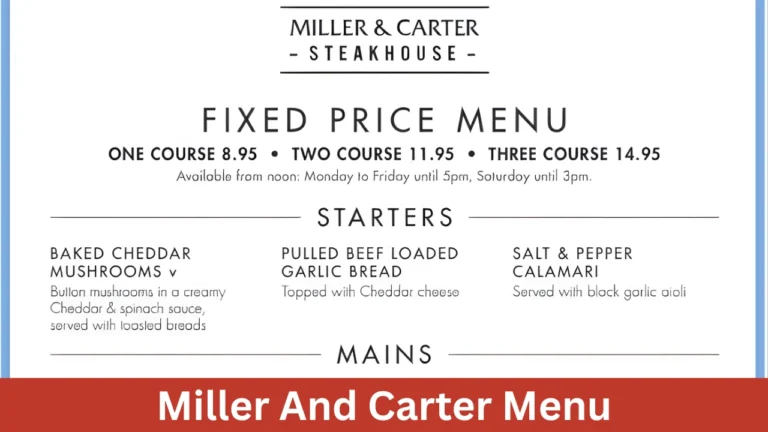 Miller And Carter Menu