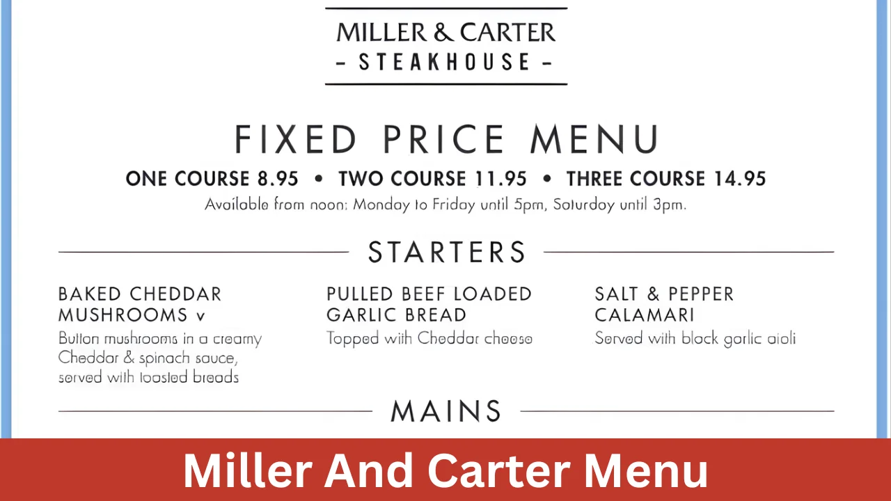 Miller And Carter Menu