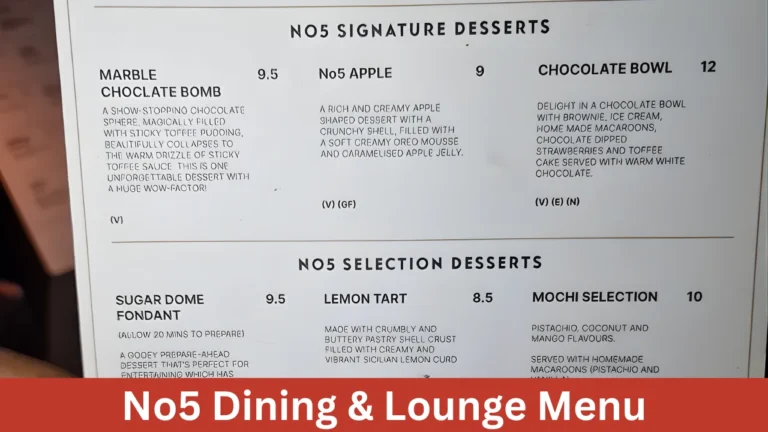 No5 Dining & Lounge Menu