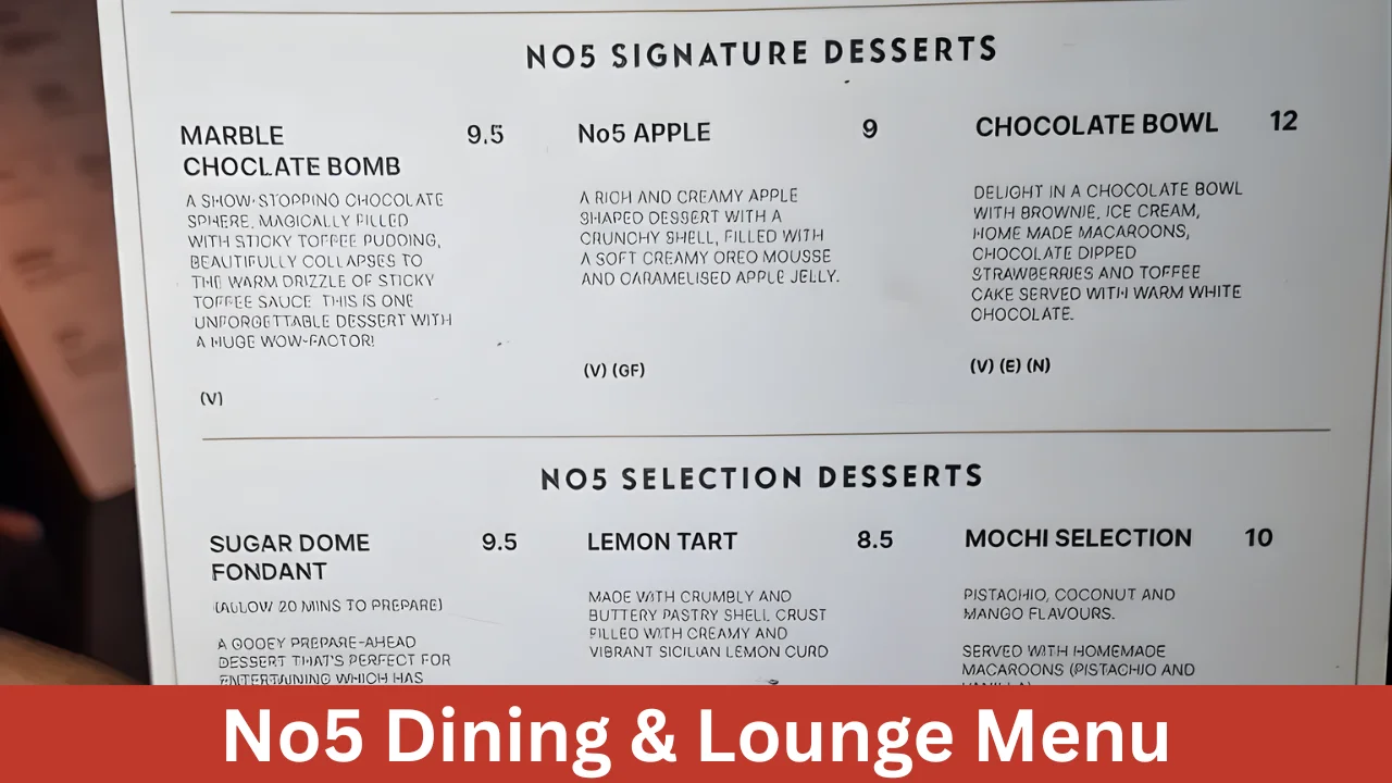 No5 Dining & Lounge Menu