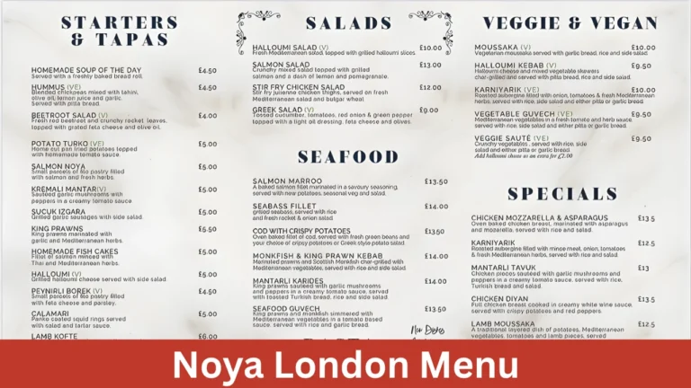Noya London Menu