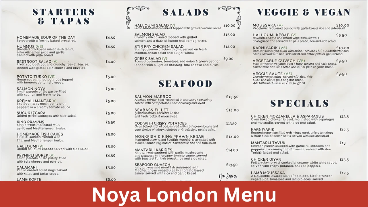 Noya London Menu