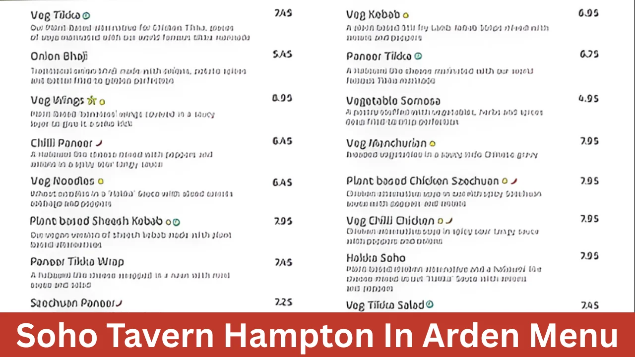 Soho Tavern Hampton In Arden Menu