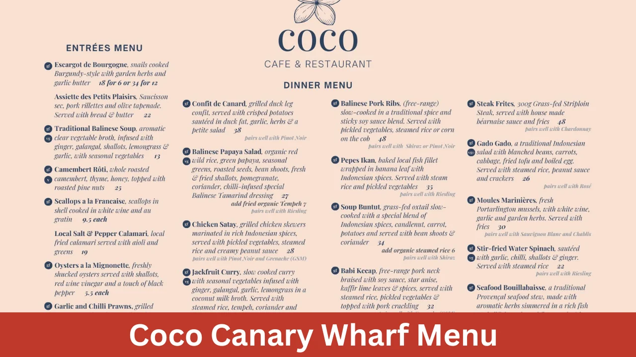 Coco Canary Wharf Menu