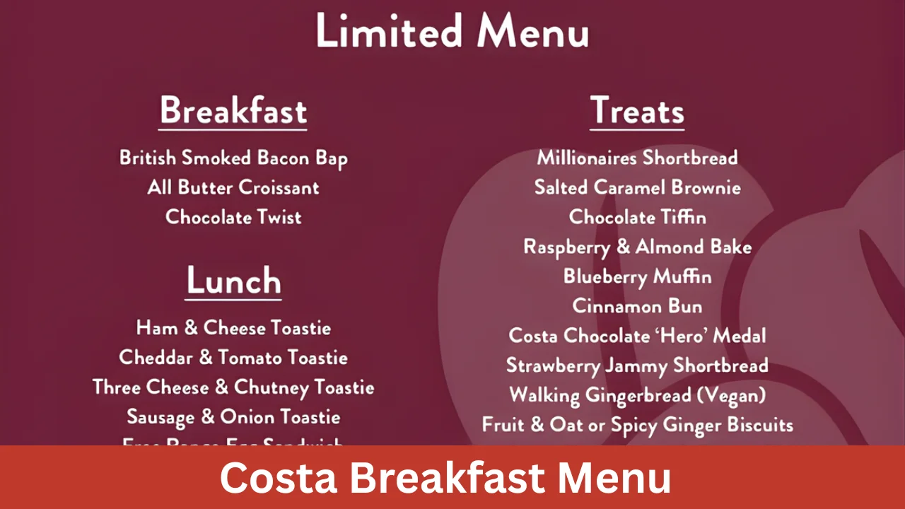 Costa Breakfast Menu