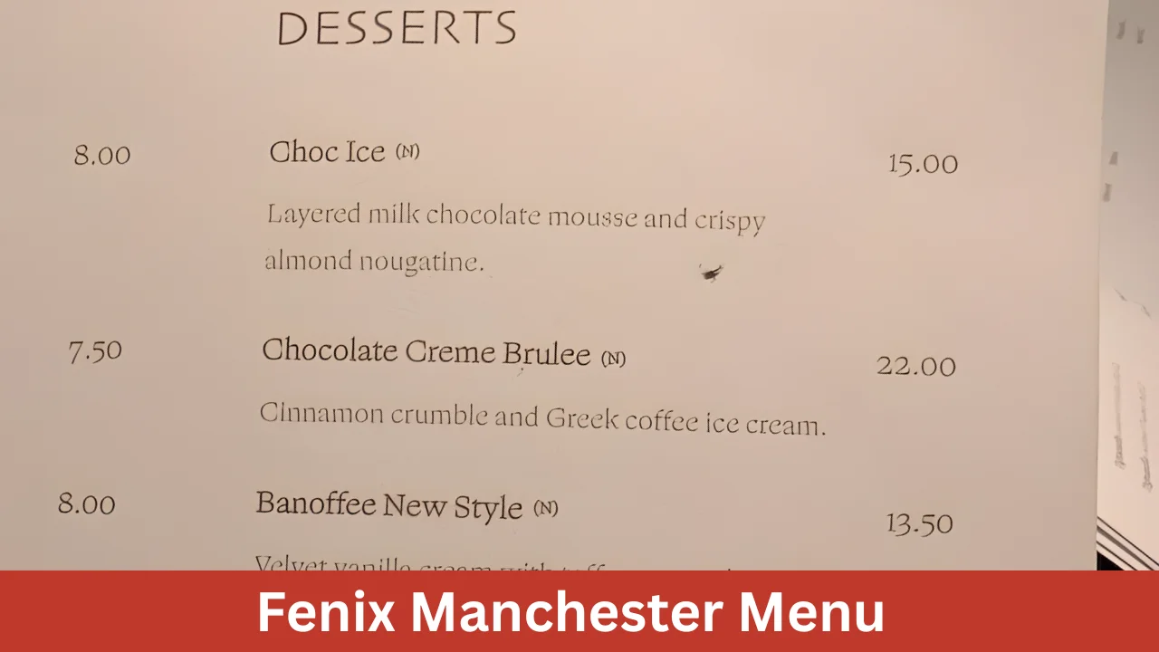 Fenix Manchester Menu