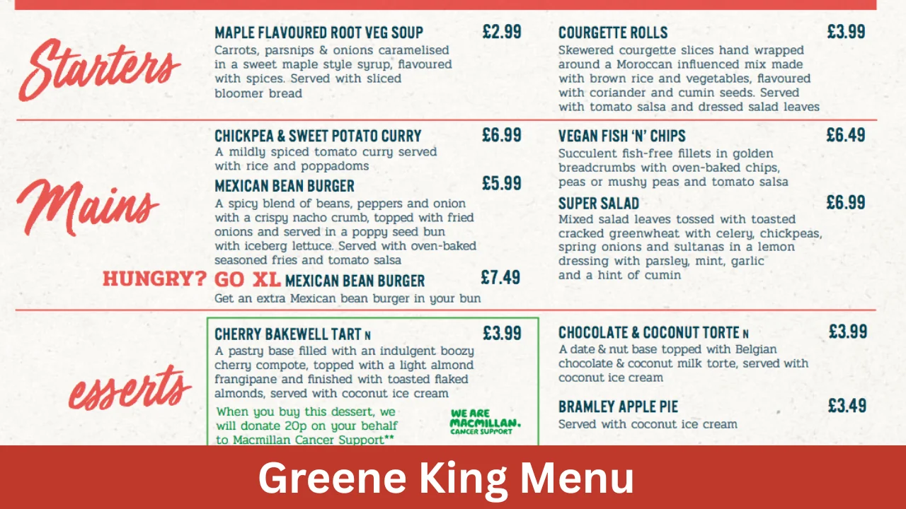 Greene King Menu
