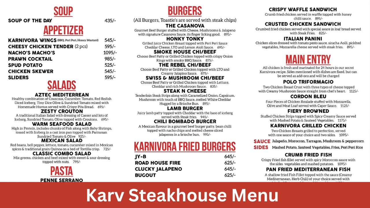 Karv Steakhouse Menu