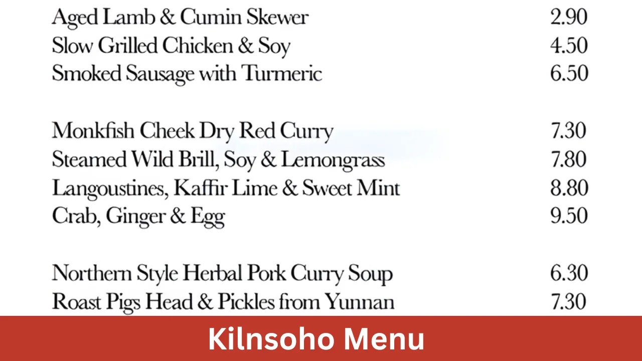 Kilnsoho Menu