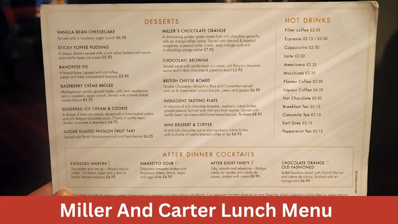 Miller And Carter Lunch Menu