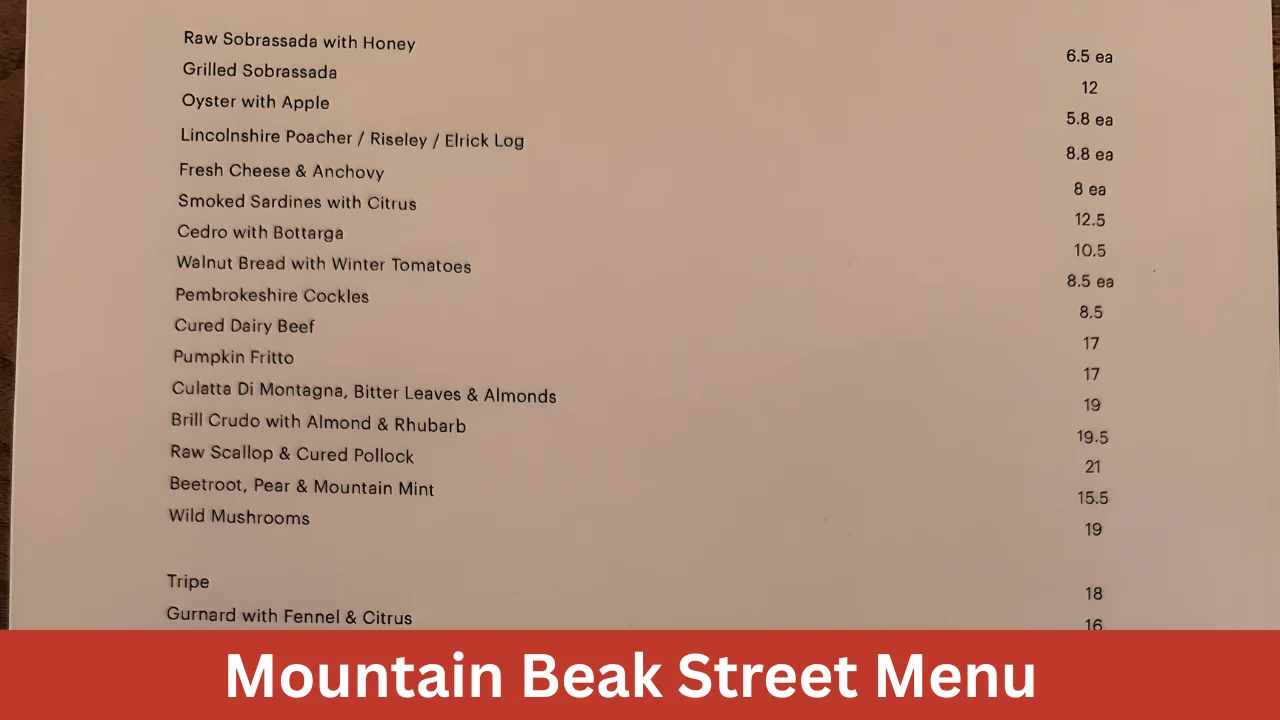 Mountain Beak Street Menu