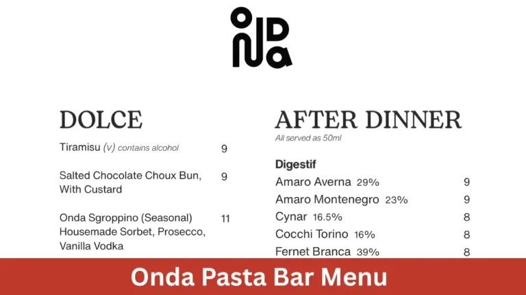 Onda Pasta Bar Menu