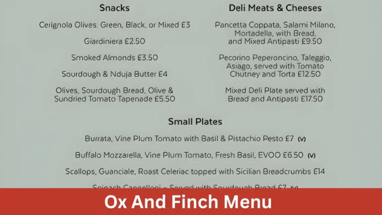 Ox And Finch Menu