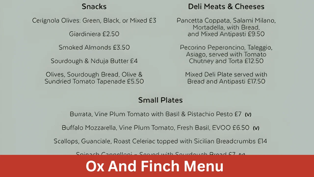 Ox And Finch Menu