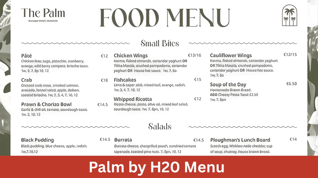 Palm by H20 Menu