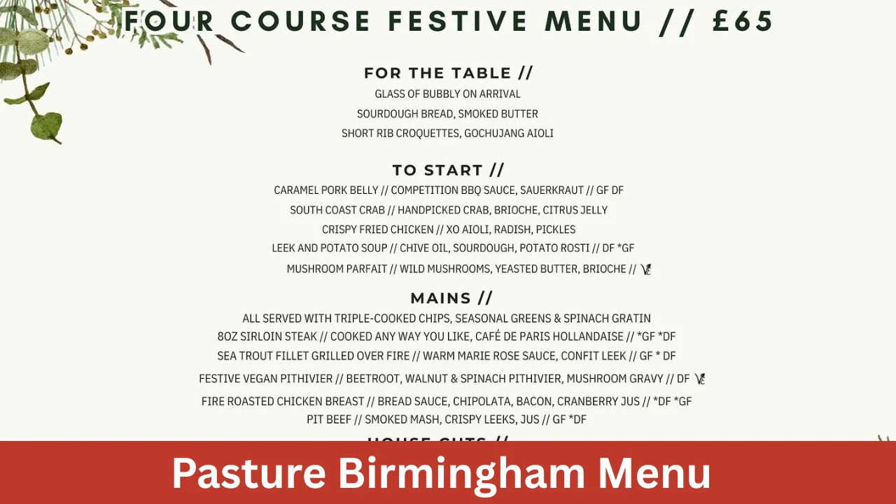 Pasture Birmingham Menu