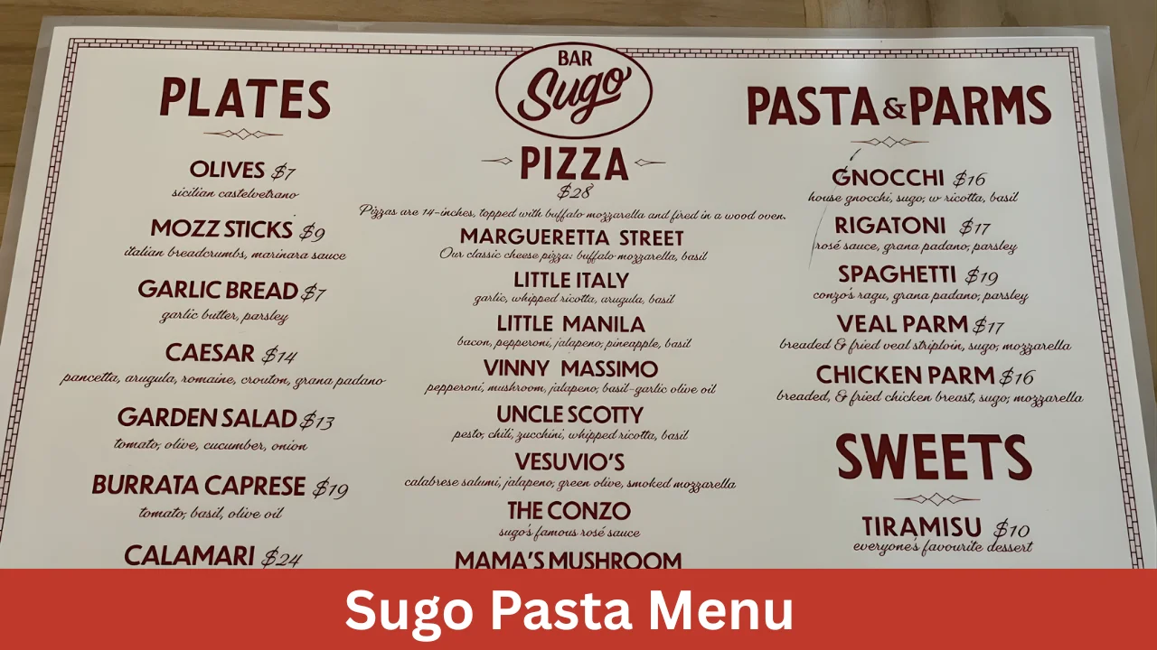 Sugo Pasta Menu