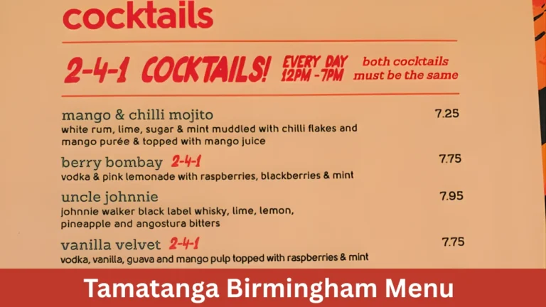Tamatanga Birmingham Menu