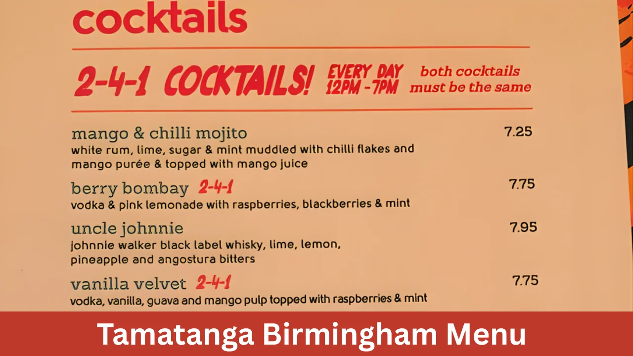 Tamatanga Birmingham Menu
