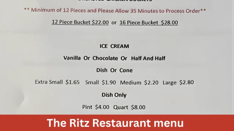 The Ritz Restaurant menu