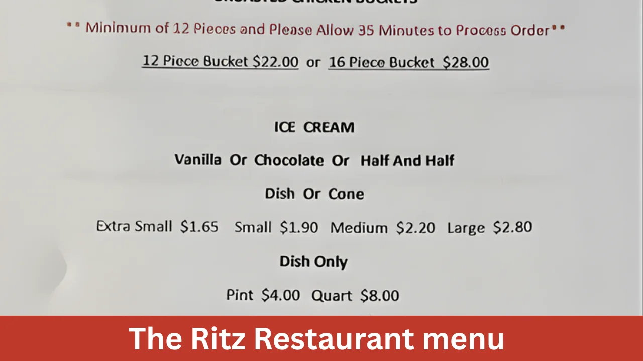 The Ritz Restaurant menu