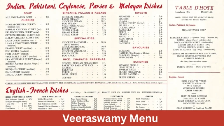 Veeraswamy Menu