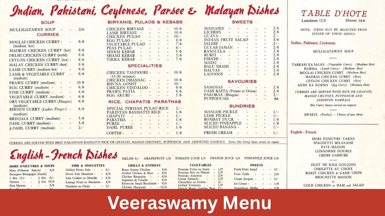 Veeraswamy Menu