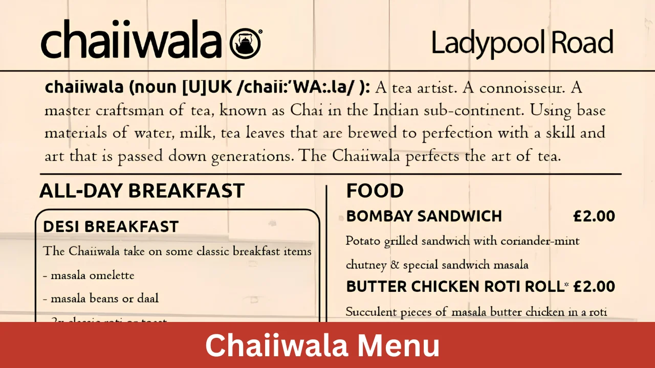 Chaiiwala Menu