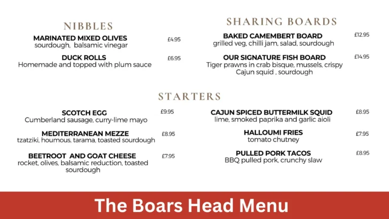 The Boars Head Menu