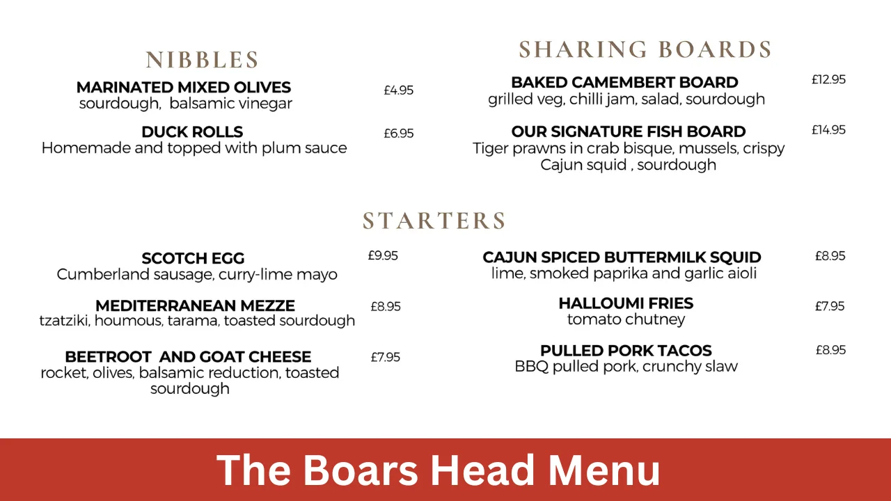 The Boars Head Menu