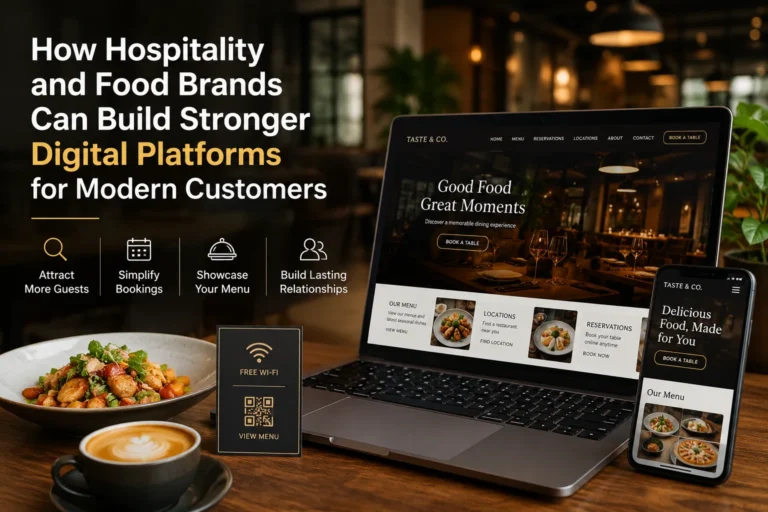 Hospitality business digital platform featuring restaurant website, mobile booking, online menu, and customer engagement tools.